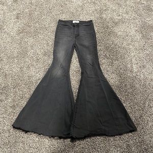 Free People Black Bell Bottom Jeans, Size:25